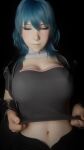 1girl 3d big_breasts bouncing_breasts breast_drop byleth_(fire_emblem) byleth_(fire_emblem)_(female) fire_emblem horny j9006 looking_at_viewer pink_nipples plucking purple_eyes straight teal_hair teasing video