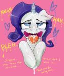  2012 blush cross-eyed crying cum cum_in_mouth cum_on_face cum_on_tongue daqulith english_text equine female feral friendship_is_magic fucked_silly hair heart horn horse messy my_little_pony open_mouth pony purple_hair rarity_(mlp) saliva solo tears text tongue tongue_out unicorn violet_hair white_fur 