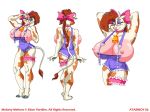  2006 anthro ass atariboy big_ass big_breasts bovine breasts brown_hair cattle collar color cow cow_bell cowbell female green_eyes hair horn huge_breasts mellany_mellons model_sheet multiple_angles nipples skimpy tail 