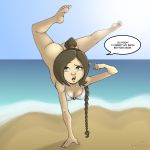  ass avatar:_the_last_airbender bikini bottomless breasts brown_hair embarrassing funny hellahellastyle long_hair looking_up ponytail solo surprise ty_lee 