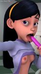  breasts looking_at_viewer max_mad_sfm selfpic sex_toy sfm shirt_up small_breasts the_incredibles tongue tongue_out vibrator violet_parr 