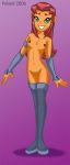  1girl 2006 artist_name breasts dated erect_nipples female female_only functionally_nude green_eyes long_hair looking_at_viewer nipples no_bra no_panties partially_clothed poland_(artist) red_hair solo standing starfire teen_titans 