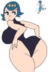 angry bad_art bad_drawing_skills big_ass bikini blue_eyes blue_skin edit lana_(pokemon) metalpipe55_(artist) pokemon pokemon_(anime) poorly_drawn swimsuit