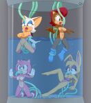  1girl 4girls amy_rose animal_ears artist_signature belt blue_eyes boots breasts bunnie_rabbot cameltoe female_only furry gevind gloves green_eyes nipples nude pussy rouge_the_bat sally_acorn sega sonic_the_hedgehog_(series) submerged tentacle underwater water 