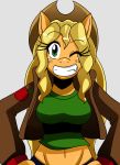2012 anthro applejack_(mlp) blonde_hair clothing equine female friendship_is_magic green_eyes hair hat horse looking_at_viewer my_little_pony pony smile solo sssonic2 wink