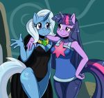  2012 amulet blue_hair breasts cloak clothing cutie_mark duo equine female friendship_is_magic hair horn horse leotard my_little_pony necklace pony purple_eyes purple_hair smile sssonic2 trixie twilight_sparkle_(mlp) two_tone_hair unicorn 