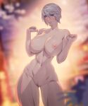  1girl 1girl 1girl arttoru big_breasts blue_eyes breasts completely_nude female_only high_resolution isabella_valentine looking_at_viewer muscle muscular_female nude short_hair silver_hair soulcalibur very_high_resolution white_hair 