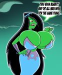 1girl black_hair breasts danny_phantom desiree female_only green_skin grimphantom huge_breasts long_hair red_eyes solo_female