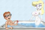  american_dad animaniacs anthro bathing bathtub bedroom_eyes big_breasts big_penis blonde_hair crossover erect_penis furry green_eyes hard_cock human_on_anthro human_on_furry imminent_sex minerva_mink open_smile shocked steve_smith surprised 