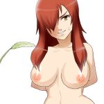  1girl breasts hair_over_one_eye nipples red_hair solo 