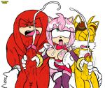  1girl 2boys ahegao amy_rose anthro ball_size_difference balls big_penis bodily_fluids breasts canid canine cum cum_on_breasts cum_on_face cum_on_head cumshot dj_cvdz_(artist) double_cumshot double_handjob echidna ejaculation erection eulipotyphlan excito female fox furry genital_fluids genitals glans green_eyes group handjob hedgehog knuckles_the_echidna looking_pleasured male male/female mammal miles_&quot;tails&quot;_prower monotreme nipples orgasm orgasm_face penile penis penis_size_difference pink_glans pink_nipples pussy_juice red_balls red_penis sex simple_background sonic_the_hedgehog_(series) yellow_balls yellow_penis 