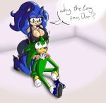 anthro big_breasts blue_hair boob_hat breasts crossgender crying cuisine dion_the_hedgehog_(sonic_oc) english_text erect_nipples female green_eyes green_hair hair hedgehog male nipples original_character sega smile sonic_the_hedgehog tears text