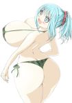  1girl ass bikini blue_eyes blue_hair blush breasts female huge_ass huge_breasts open_mouth ponytail smile swimsuit yoru_ha 