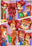 a_helping_hand alicia_acorn archie_comics bbmbbf blush breasts comic dialogue female hedgehog mobius_unleashed mother_&amp;_daughter nipples palcomix rodent sally_acorn sega sonic_*(series) sonic_the_hedgehog_(series) squirrel text towel yuri