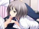  1boy 1girl angry game_cg grey_hair hand_on_head kawagishi_keitarou maji_de_watashi_ni_koi_shinasai! school_uniform 