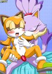  2_girls 2girls anthro bbmbbf bed blaze_the_cat blush cat dildo dildo_in_pussy double_dildo feline female female/female female_only furry marine_the_raccoon mobius_unleashed nude palcomix penetration pussy raccoon sega sex_toy sitting smile sonic_(series) sonic_the_hedgehog_(series) vaginal vaginal_insertion yuri 