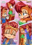 a_helping_hand alicia_acorn archie_comics bbmbbf blush closed_eyes comic dialogue female hedgehog mobius_unleashed mother_&amp;_daughter palcomix sally_acorn sega sonic_*(series) sonic_the_hedgehog_(series) text towel yuri