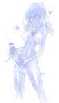  1girl artist_request blue_eyes blush breast_hold breasts goo_girl monster_girl navel original slime smile solo 