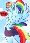  angry anthro ass breasts dressing english_text equine female friendship_is_magic frown furry hair horse long_hair looking_back multicolored_hair my_little_pony pegasus pink_eyes pony rainbow_dash rainbow_hair sheela sideboob sweat text tight_clothing topless wide_hips wing_boner wings 