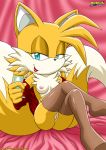  1girl anthro areolae ass bbmbbf bed breasts butt canine clothing countershading female fox furry genderswap lipstick looking_at_viewer miles_&quot;tails&quot;_prower millie_tailsko mobius_unleashed palcomix pussy sega solo sonic_(series) sonic_the_hedgehog_(series) stockings 