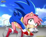  amy_rose anthro bbmbbf blush doggy_position female furry hedgehog hetero looking_at_viewer male mobius_unleashed outdoors palcomix penetration penis pink_fur public pussy pussy_juice sega sex smile sonic_(series) sonic_team sonic_the_hedgehog sonic_the_hedgehog_(series) vaginal vaginal_penetration 