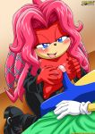  anthro archie_comics bbmbbf bed black_nose blue_eyes blush boots breasts buckle dreadlocks echidna female furry gloves hair hedgehog hetero kneeling lien-da long_hair male mobius_unleashed navel nipples open_mouth paizuri palcomix penis pink_hair pussy sega sitting smile sonic_(series) sonic_team sonic_the_hedgehog sonic_the_hedgehog_(series) 