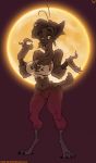  anthro big_breasts breasts brown_eyes brown_hair canine cleavage clothing female full_moon hair moon navel night outside slb smile torn_clothing werewolf wolf 
