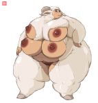  big_breasts blush breasts chubby ears extra_breasts fat female gillpanda horn horns multi_breast multiple_breasts obese overweight plump pussy sheep solo wide_hips 
