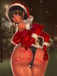  1girl ass big_breasts body_writing breasts christmas dark_skin large_breasts santa_costume santa_suit sethxzoe 