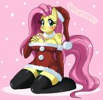  ! 2012 anthro blush breasts candy_cane christmas cleavage clothed clothing english_text female fluttershy_(mlp) friendship_is_magic green_eyes hair hat holidays kneel kneeling long_hair looking_at_viewer my_little_pony panties pink_background pink_hair plain_background snow solo sssonic2 stockings text thighs underwear voluptuous wide_hips yellow_fur 