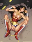  bondage breasts dc_comics incase lasso_of_truth on_back pussy spread_legs torn_clothes torn_costume wonder_woman 