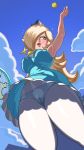  1_girl 1girl arm_up armpits ball bare_arms blonde blonde_hair blue_eyes breasts cameltoe cleavage clothed crown dress earrings female_only hair_over_one_eye hard-degenerate jewelry long_blonde_hair long_hair mario_tennis nintendo outdoor outside panties pantyhose princess_rosalina pussy rosalina royalty see-through skirt sleeveless standing star_earrings super_mario_bros. sweat tennis tennis_ball tennis_racket thick_thighs upskirt viewed_from_below 
