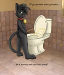black_cat edis_krad looking_at_viewer male messy pee peeing restroom tile_floor tile_wall toilet