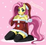  ! 2012 anthro blush breasts christmas cleavage clothed clothing english_text female fluttershy fluttershy_(mlp) friendship_is_magic green_eyes hair hat holidays kneel kneeling long_hair looking_at_viewer my_little_pony panties pink_background pink_hair plain_background snow solo sssonic2 stockings text thighs underwear voluptuous wide_hips yellow_fur 
