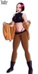  batman_beyond belly_button clothed clothed_female clothing coat_removed dc dc_comics dcau deanna_clay large_breasts nipples_visible_through_clothing pants red_hair red_lipstick reit shirt shoes thong 