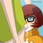  1boy 1girl animated cheek_bulge clothed cum cum_in_mouth cum_on_clothes cum_on_face erection fellatio gif glasses male/female oral oral_sex penis_in_mouth rnot2000 scooby-doo shaggy short_hair velma_dinkley 
