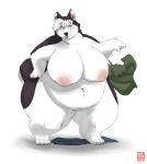  2012 ass big_ass big_breasts blush breasts canine chubby clothing dog female full_body gillpanda huge_breasts husky nipples nude overweight plain_background solo sweat transformation weight_gain white_background 