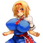  1girl alice_margatroid before_and_after blonde_hair blue_eyes breasts female hairband huge_breasts looking_at_viewer sachito solo touhou 