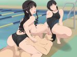  2girls amagami ass ayatsuji_tsukasa bare_shoulders black_hair blush breasts censored closed_eyes cottage cum facial girl_on_top hair licking long_hair lying multiple_girls nipples oral penis ponytail pool pubic_hair pussy sex sitting sitting_on_face sitting_on_person smile swimsuit threesome tongue tongue_out tsukahara_hibiki vaginal water 