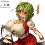  1girl before_and_after breasts faucet female green_hair holding huge_breasts kazami_yuuka lactation looking_at_viewer milk plaid plaid_vest red_eyes sachito solo touhou 