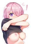  ! /// 1girl 1girl 1girl a_dream bangs bite_mark blush breasts eyebrows_visible_through_hair fate/grand_order fate_(series) female_only female_solo hair_over_one_eye high_resolution light-skinned_female looking_at_viewer mashu_kyrielite medium_breasts nipples no_bra pink_hair purple_eyes shirt shirt_lift short_hair simple_background surprised sweat undressing upper_body very_high_resolution white_background 