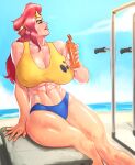  1girl adventures_of_sonic_the_hedgehog beach big_breasts breasts breasts_bigger_than_head captainjingo clothed_female female_focus female_only katella_the_huntress long_hair mature muscular patreon red_hair sega solo_female solo_focus sonic_the_hedgehog_(series) sweat video_game_franchise 