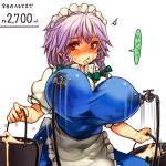  1girl before_and_after braid breasts faucet female holding huge_breasts izayoi_sakuya lactation looking_at_viewer maid maid_headdress milk red_eyes sachito silver_hair solo touhou 