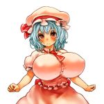  1girl alternate_breast_size before_and_after blue_hair breasts female huge_breasts looking_at_viewer red_eyes remilia_scarlet sachito solo touhou 