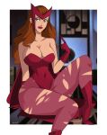  1girl big_breasts blue_eyes breasts brown_eyes cleavage clothed_female comic_book_character female_focus female_only ghostlessm high_res huge_breasts light-skinned_female long_hair marvel marvel_comics mature mature_female scarlet_witch solo_female solo_focus superheroine thick_thighs wanda_maximoff wide_hips 