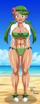  1girl 2018 abs alluring alternate_breast_size athletic_female beach big_breasts bikini blue_sky blush breasts cleavage clothed clothing curvy dark-skinned_female dark_skin dated eyebrows_visible_through_hair eyelashes female_abs female_only fit fit_female flower fully_clothed green_bikini green_eyes green_hair green_shoes green_swimsuit grin hair_flower looking_at_viewer mallow_(pokemon) nintendo ocean open_mouth open_shirt outside panties pink_flower pk-studios pokemon pokemon_sm public sea sexually_suggestive shiny_clothes shiny_hair shiny_skin shirt shoes signature sky smile standing swimsuit text thick_thighs toned_female tongue twin_tails video_game video_games water watermark white_shirt wide_hips 