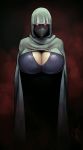  1girl 2020 alternate_breast_size alternate_outfit big_breasts breasts cleavage cloak cowl devil_hs female glowing_eyes hood huge_breasts jill_valentine looking_at_viewer mask plague_doctor resident_evil resident_evil_5 signature solo text watermark 