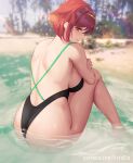 1girl 2022 artist_signature ass azto_dio backboob bangs big_ass big_breasts blush bob_cut breasts female_focus female_only hips large_ass looking_at_viewer nintendo one-piece_swimsuit outside patreon_username pyra red_eyes red_hair short_hair sitting slim_waist smile solo_female solo_focus swept_bangs swimsuit tagme thick_thighs thighs video_game_character video_game_franchise water wet wide_hips xenoblade_(series) xenoblade_chronicles_2