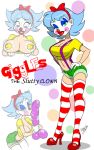  aeolus ass balloon breasts cleavage fellatio female flash giggles_the_slutty_clown high_heels jean_shorts navel oral pasties smile stockings suspenders 