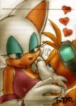  1boy 1girl :p aku_tojyo breasts cleavage colored covered_nipples cute erect_nipples furry heart male/female miles_&quot;tails&quot;_prower rouge_the_bat sega sonic sonic_(series) tojyo tongue 